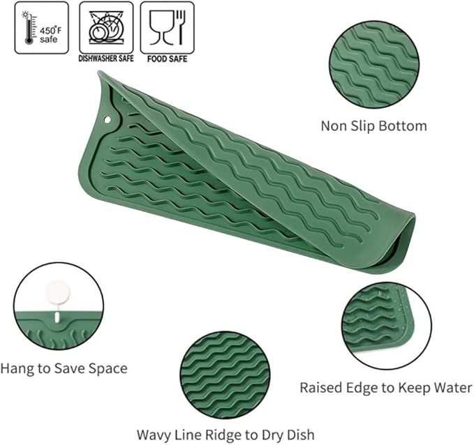 Silicone Dish Drying Mat for Multiple Usage,Easy clean,Eco-friendly,Heat-resistant Silicone Mat for Kitchen Counter or Sink,Refrigerator or Drawer Liner Green S 12 inches x 6 inches - Bloomnest
