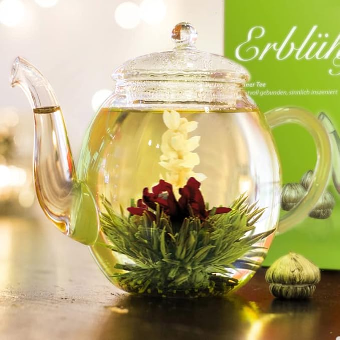Creano Tea Flowers Mix 6pcs Set Blooming Tea Green Tea in Elegant Magnetic Box with Silver Embossing - Bloomnest