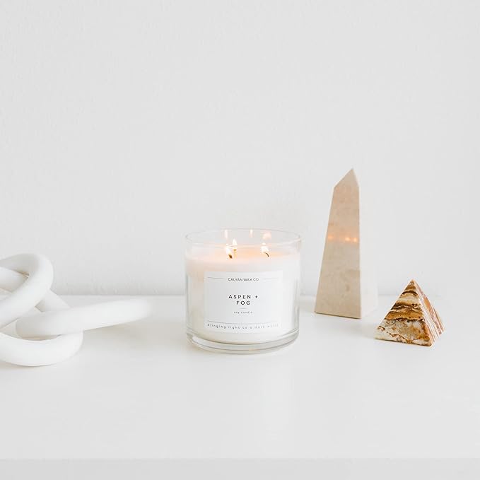Calyan Wax Co. Aspen & Fog 3 Wick Scented Candle - 43 Hour Burn - Luxury 3 Wick Soy Candles - Non Toxic Soy Wax Candles - Long Lasting Large Glass Jar Candle for Home - 14.9oz - Bloomnest
