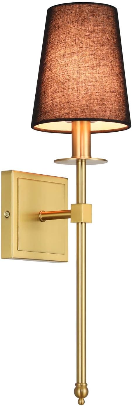 XiNBEi Lighting Wall Sconces Set of 2, Hardwired Brushed Brass Sconce Lighting with Black Fabric Shade Modern Wall Mount Light Fixture for Bathroom Bedroom Living Room Hallway XB-W1307-BS - Bloomnest