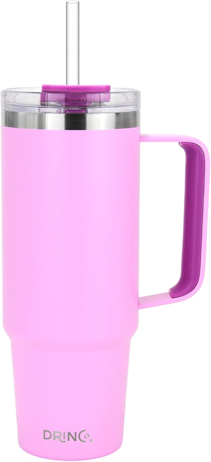 Drinco 40oz 30 oz Tumbler with Handle, Straw Lid, Insulated Stainless Steel Travel Mug Water Bottle Ice Coffee Cup For Cold and Hot, BigSur (30oz Lavender)