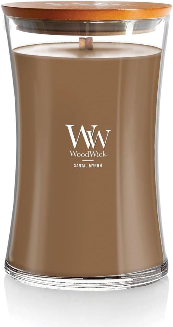 WoodWick Large Hourglass Candle Santal Myrrh - Premium Soy Blend Wax Pluswick Innovation Wood Wick Made in USA - Bloomnest
