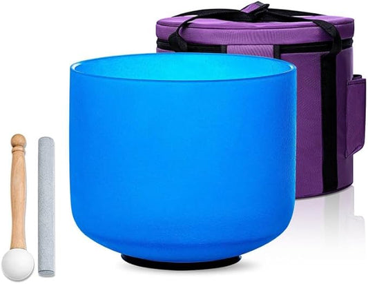 8 inch Blue G Note Throat Chakra Quartz Crystal Singing Bowl, for Healing Mindfulness Meditation Yoga Sound Baths, with Rubber Mallet O-ring - Bloomnest