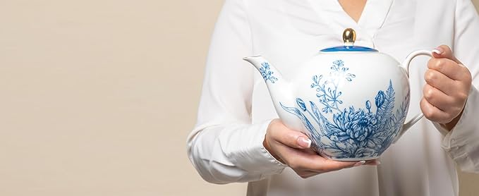 Tea Sets for Women Gift, Blue Porcelain Tea Set, 37 oz Large Teapot Set with Infuser,Tea Cups and Saucers for 4 in European Style, Tea Gift Sets for Holidays - Bloomnest