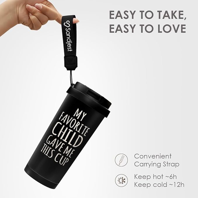 Gifts from Daughter Son - Stainless Steel 2-in-1 Lid Coffee Tumbler 18 oz, My Favorite Child Gave Me This Cup Insulated Travel Mug Gift for Dad Mom, Birthday, Christmas, Father's Day, Mother's Day - Bloomnest