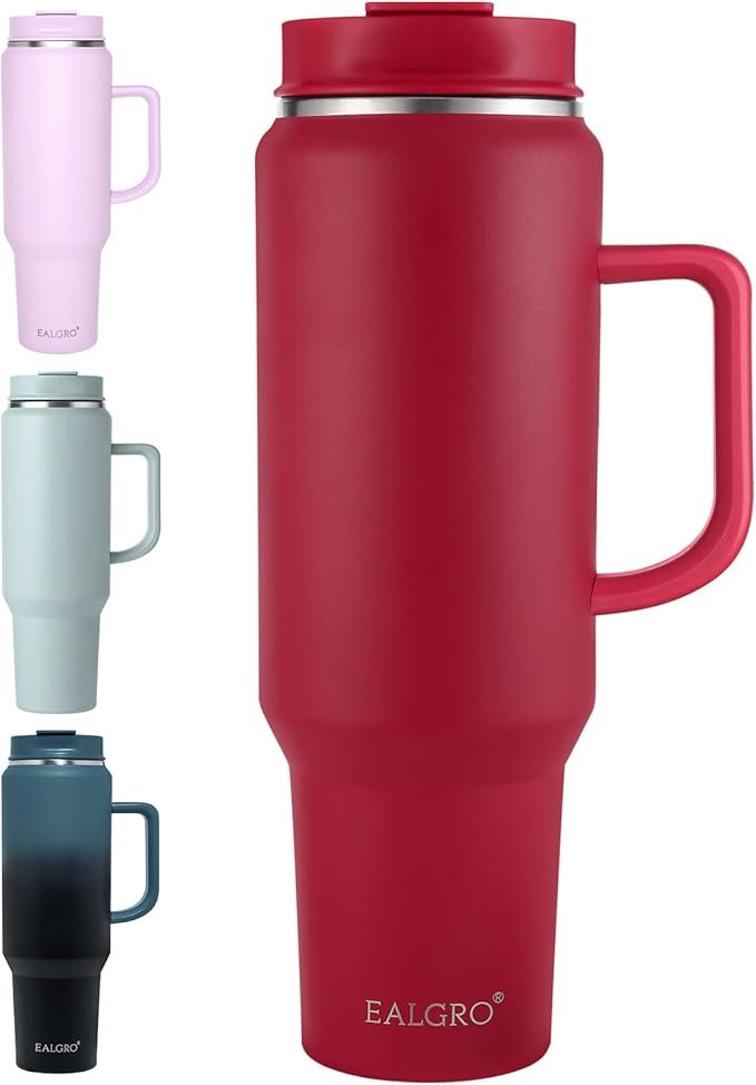 50 oz Tumbler with Handle, Insulated Tumblers with Lid and Straw, Large Metal Sports Water Bottle Jug, Thermal Stainless Steel Travel Coffee Mug Cup, Red - Bloomnest