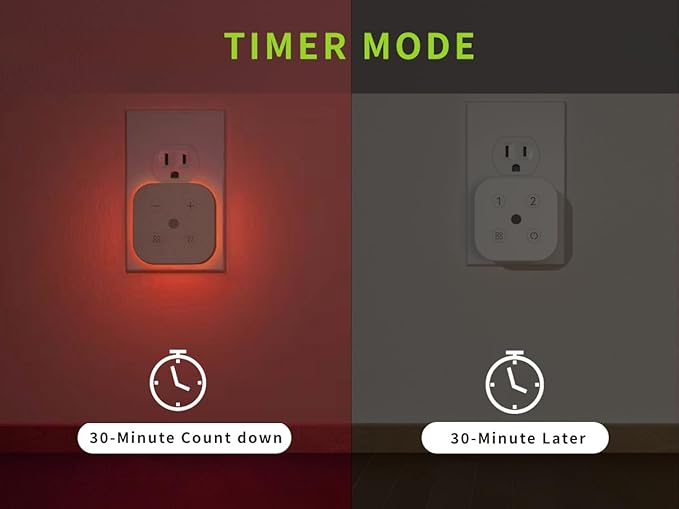 2 Pack Kids Sleep Timer Red Night Light Plug into Wall, Adult, Light Sensor, Dimmable, Hallway, Stair Lights Indoor, Bathroom, LED - Bloomnest