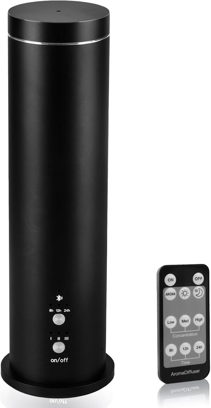 Waterless Essential Oil Diffuser - 1000 Sq Ft Coverage Large Room Scent Diffuser for Home, Office, Hotel and Spas - Aromatherapy Diffuser Fragrance Oil Machine, Remote Control, Timer, Black - Bloomnest