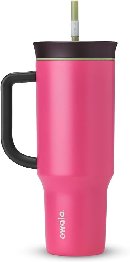 Owala Stainless Steel Triple Layer Insulated Travel Tumbler with Spill Resistant Lid, Straw, and Carry Handle, BPA Free, 40 oz, Pink (Watermelon Breeze) - Bloomnest