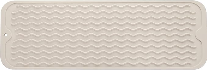 Silicone Dish Drying Mat for Multiple Usage,Easy clean,Eco-friendly,Heat-resistant Silicone Mat for Kitchen Counter,Sink,Bar,Bottle,or Cup Tapioca M 17 inches x 6 inches - Bloomnest