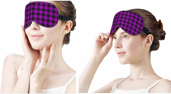 Buffalo Check Sleep Eye Mask Lumberjack Plaid Alternating Purple Black Squares Men Women Sleep Mask with Adjustable Strap Eye Cover Eye Shade for Travel, Nap,Meditation - Bloomnest