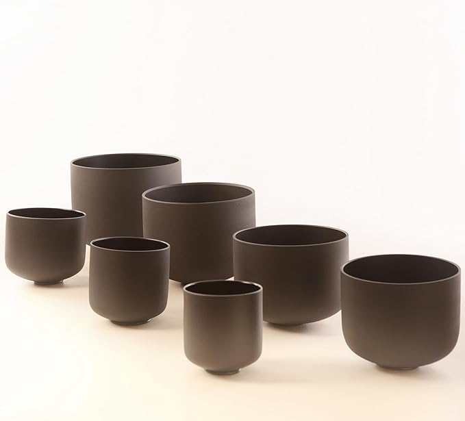 Leize 6-12 inch Chakra Tuned 432hz Set of 7 Quartz Black Crystal Singing Bowls with Heavy Duty Carrying Cases and Singing Bowl Mallet Suede Strikers