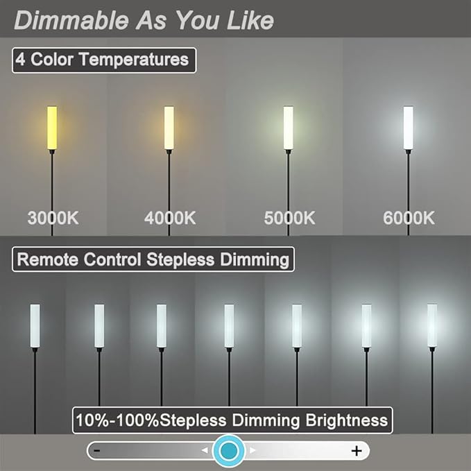 Floor Lamp with Remote Control,Bright Floor Lamps for Living Room/Bedroom/Office, Stepless Adjustable 3000K-6000K Colors and 10-100% Brightness,Standing Light with Foot Switch (Black) - Bloomnest