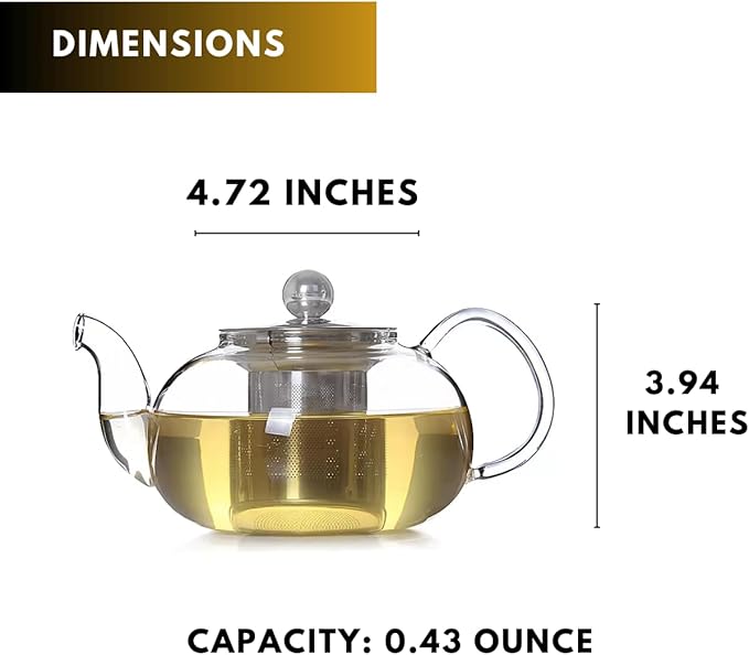20oz (600ml) Clear Glass Tea Pot Set with Infuser – High Borosilicate Stovetop Teapot for Loose Leaf Tea, Herbal Infusions, and Blooming Teas – Durable, Heat-Resistant Tea Maker with Handle - Bloomnest