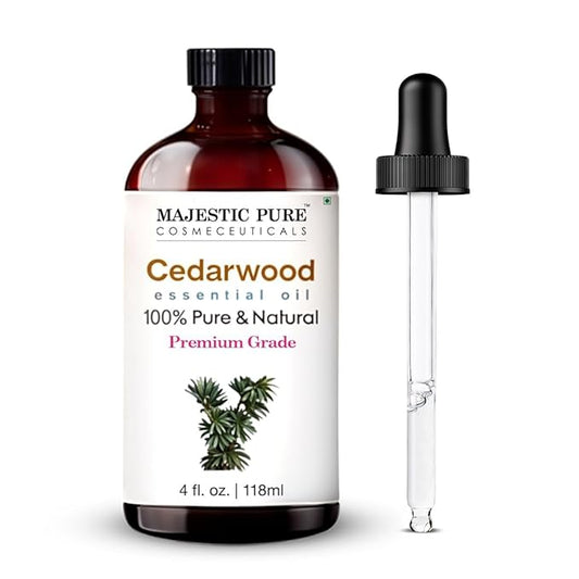 Majestic Pure Cedarwood Essential Oil with Glass Dropper - Huge 4 Fl Oz - 100% Pure and Natural Cedarwood Oil - Premium Grade Essential Oils for Diffuser, Aromatherapy, Soap and Candle Making - Bloomnest