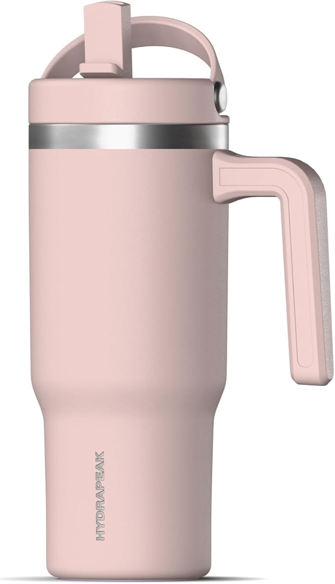 Hydrapeak Kids Voyager 18 oz Tumbler with Handle and Flip-Up Straw Lid | Spill Proof and Leak Resistant | Reusable Stainless Steel Water Bottle | Gift for Kids Boys Girls|Blossom Pink - Bloomnest