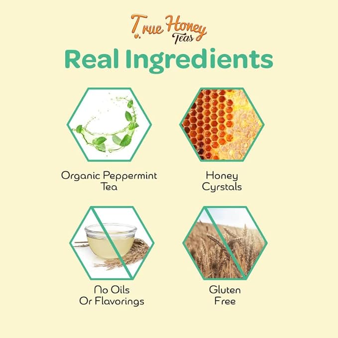 True Honey Peppermint Tea Bags - Honey Crystals Blended in Every Sachet - Healthy Digestion Nutriment - All Natural Organic Herbal Caffeine Free Tea Bag 24 Count… - Bloomnest