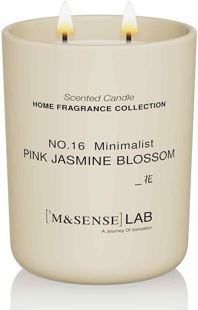 M&SENSE Natural Soy Candle| Pink Jasmine Blossom | 16.6 oz, 95H Burn | Minimalist Scented Candle for Relaxation, Gifting, Home Décor | for Bedroom, Office, Party Large - Bloomnest