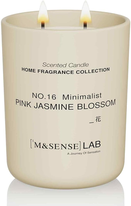 M&SENSE Natural Soy Candle| Pink Jasmine Blossom | 16.6 oz, 95H Burn | Minimalist Scented Candle for Relaxation, Gifting, Home Décor | for Bedroom, Office, Party Large - Bloomnest