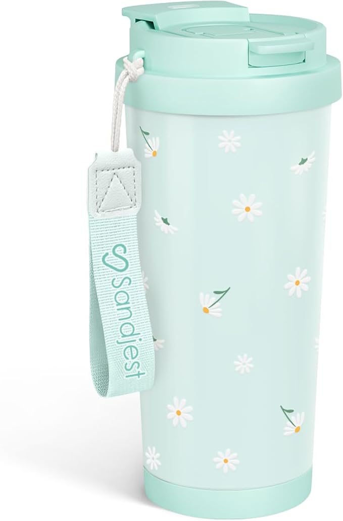 Daisy Tumbler - Stainless Steel 2-in-1 Lid Coffee Tumbler 18 oz, Insulated Floral Travel Mug Gift for Women Girls Teen Mother, Birthday Christmas - Bloomnest