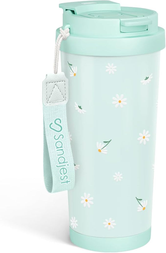 Daisy Tumbler - Stainless Steel 2-in-1 Lid Coffee Tumbler 18 oz, Insulated Floral Travel Mug Gift for Women Girls Teen Mother, Birthday Christmas - Bloomnest