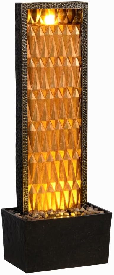 Indoor Water Fountain - 27'' Tall Waterfalls Water Features, Gold Brilliant Design, Decor Your Home, Livingroom,Office,Outdoor Garden, Patio, Backyard - Bloomnest