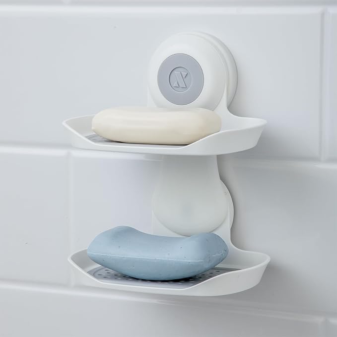 SlipX Solutions Double Soap Saver, Strong Hold Suction Cup Soap Holder, Must Have Universal Kitchen & Bathroom Shower Accessories, No Drilling, No Tools, Rust-Proof, Removable, White - Bloomnest