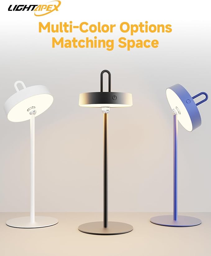 Lightapex Cordless Table Lamps, 2-Pack, Rechargeable Portable Lamps with Stepless Dimming, Touch Control, Detachable Magnetic Design for Bedroom, Living Room, and Reading（Black） - Bloomnest