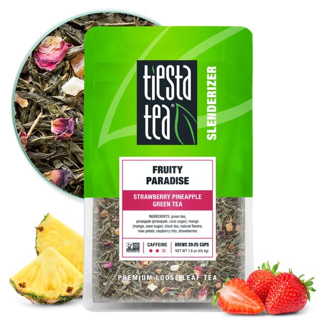 Tiesta Tea - Fruity Paradise, Strawberry Pineapple Green Tea, Premium Loose Leaf Blend, Tropical Fruit Flavor, Medium Caffeine, Hot or Iced, 20-25 Cups, 1.6oz Resealable Pouch - Bloomnest