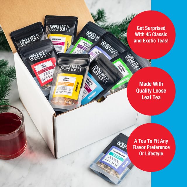 Tiesta Tea - Tiesta Tastings Sampler Dry Flight Set, Loose Leaf, High to No Caffeine, Makes Hot and Iced, Assorted Tea Sets with Herbal, Chai, Fruit Blend & More, 45 Resealable Sample Pouches - Bloomnest