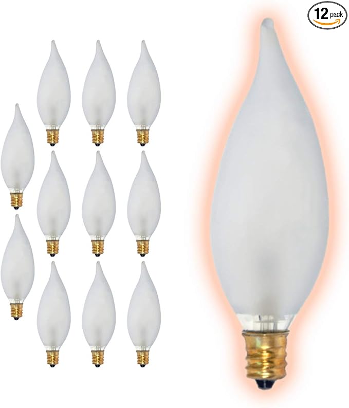GoodBulb 25 Watt Flame Tip Candelabra Light Bulbs CA10 Frosted Finish E12 Base 2700K Soft White Light CFF Dimmable 25W 175 Lumens Decorative Chandelier Bulbs Pack of 12 Bulbs - Bloomnest