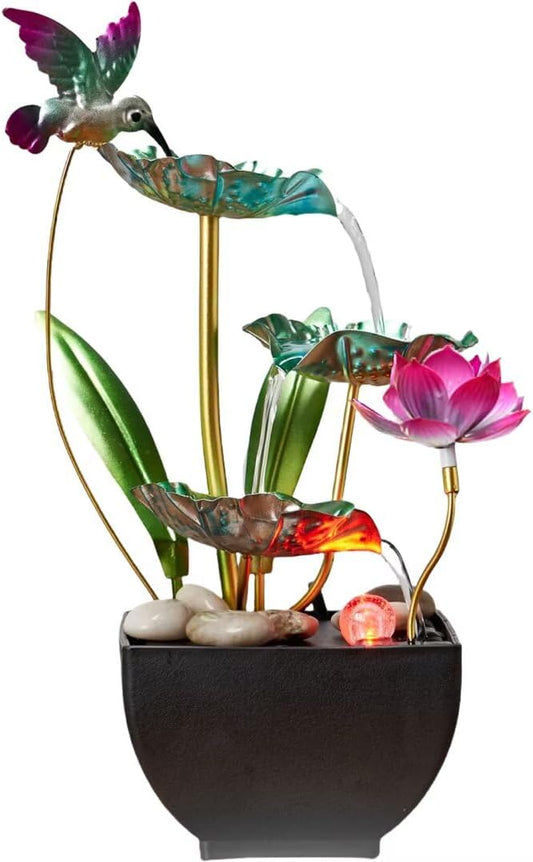 Tabletop Fountain 3-Tiers Leaf: Small Indoor Waterfall Fountains with Rocks - Lotus Waterfall Fountain Zen Fountains Blue