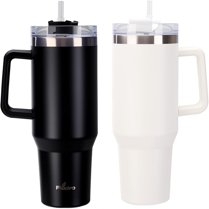 Premium 2-Pack 40oz Tumbler with Handle and Straw, Insulated Stainless Steel Travel Mug, Double Wall Vacuum Leak-Proof Cup for Hot & Cold Drinks, Fits Cup Holder, Ideal for Coffee, Water, Sports - Bloomnest