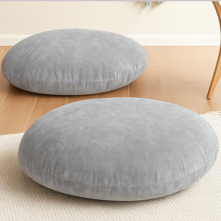 Codi Meditation Cushions Set of 2 – Large Round Floor Pillows for Adults with Removable Washable Cover, Soft and Supportive Floor Cushion for Yoga, Seating and Dog Bed, 32 inch - Grey