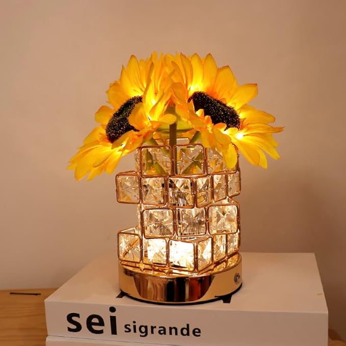 Flower Lamp with USB Charge,3-Colour Infinitely Dimmable Artificial Sunflower LED Table Lamp,Rechargeable Cordless Touch Small Night Light,Gift Ideas for Mothers Day,Xmas,Birthday (Sunflowers01) - Bloomnest