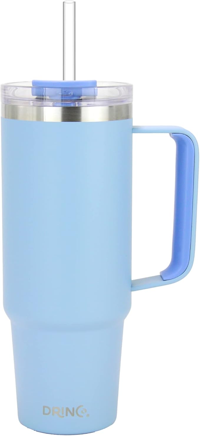Drinco 40oz 30 oz Tumbler with Handle, Straw Lid, Insulated Stainless Steel Travel Mug Water Bottle Ice Coffee Cup For Cold and Hot, BigSur (30oz Sky Blue)