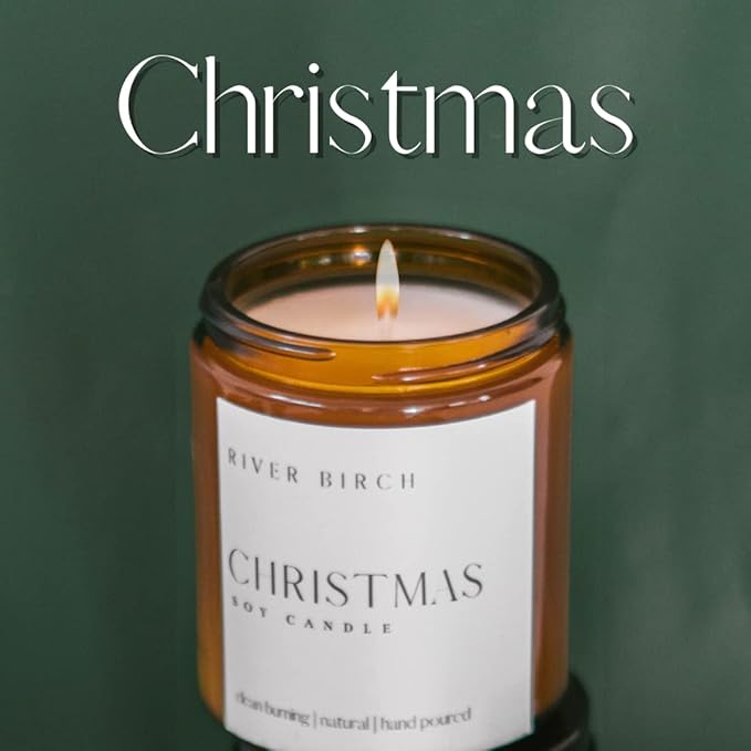 River Birch Candles Christmas Scented Candle | Premium, All-Natural, Non-Toxic, Soy Amber Jar Candles | 8.5oz 40 Hr Burn Time | Cozy Relaxing Gifts for Home - Bloomnest