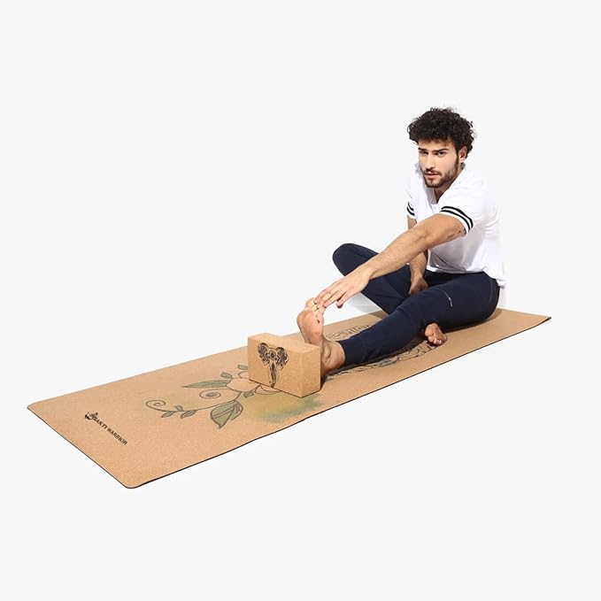 Shakti Warrior Cork Yoga Mat - Artist Designed, Premium Printed Eco-Friendly Non-Slip mat, Great for Regular & Hot Yoga, Pilates, Workouts 72 inch x 24 inch x 3mm Thick - Bloomnest