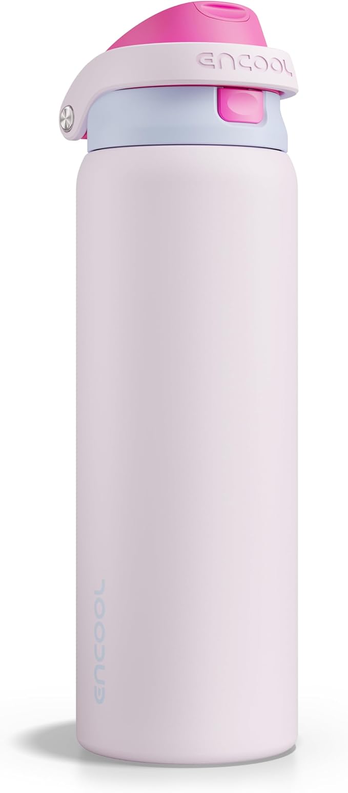 ENCOOL Leakproof Insulated Water Bottle with Straw Dual-Sip Water Bottle Bag-Safe Design for Work, Commute & Gym – Keeps Drinks Cold All Day, 32 oz, Lilac Purple ENCOOL
