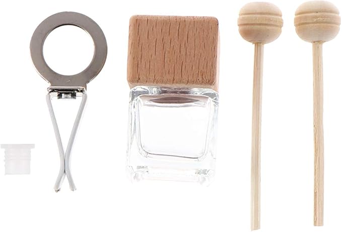 10 Pack,8ml Clear Glass Car Air Freshener Perfume Clip Diffuser,Empty Essential Oil Perfume Vials Diffuser Vent Outlet,Thick Glass Ornament With Wooden Caps,FREE Funnel,Dropper - Bloomnest
