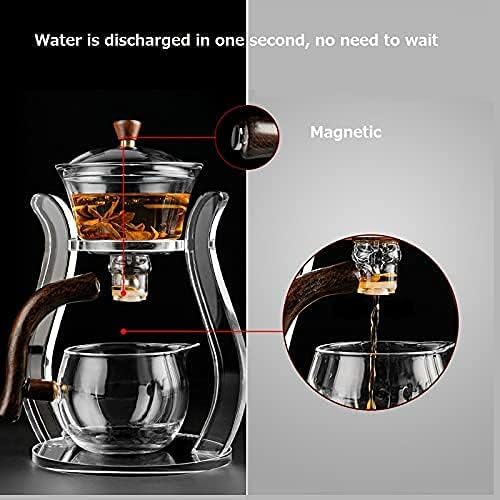 RORA Glass Teapot Set Semi Automatic Drip Rotating with Infuser Lazy Kungfu Tea pot Set (Crystal) - Bloomnest
