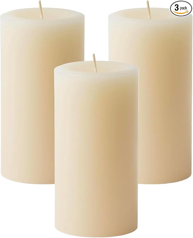 Mister Candle Dripless Vanilla Scented Ivory Pillar Candles Set of 3, Hand Made Vanilla Pillar Candles with Essential Oils for Home Decor, Premium Wax, 80 Hr Burn Time (3x6 inch) - Bloomnest