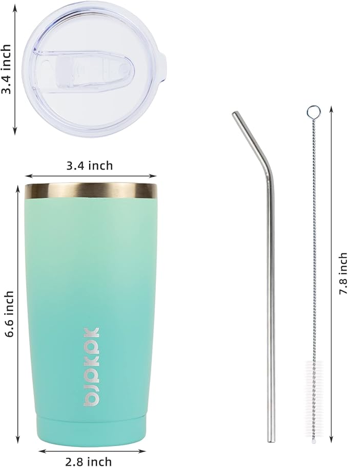 BJPKPK 20 oz Insulated Tumbler Stainless Steel Color Block Coffee Mug Vacuum Double Wall Thermal Travel Cup With Lids And Straw,Mint - Bloomnest