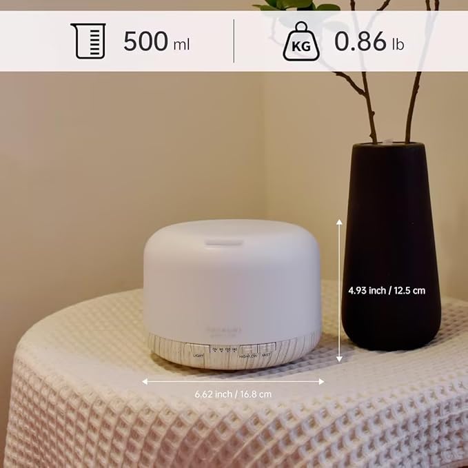 ASAKUKI Essential Oil Diffuser 500ml, Ultrasonic Aromatherapy Humidifier with Remote Control, 7 LED Colors, Timer & Auto-Off, Large Room Diffuser (White) - Bloomnest