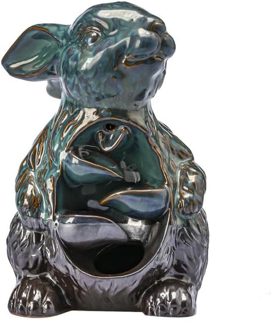 Cute Rabbit Bunny Animal Waterfall Backflow Incense Holder for Sticks,Ceramic Incense Burner with Mat,Tweezers for Home Aromatherapy Ornament Decor AI019 - Bloomnest