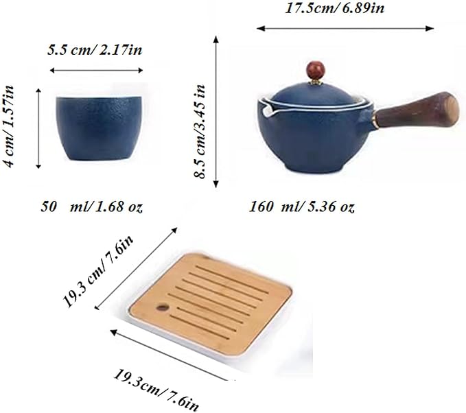 Ceramic Portable Travel Tea Set, Chinese Kungfu Tea Set with 360 Rotation Teapot and Infuser, 4 Tea Cups, Tea Tray And Travel Bag (Blue)