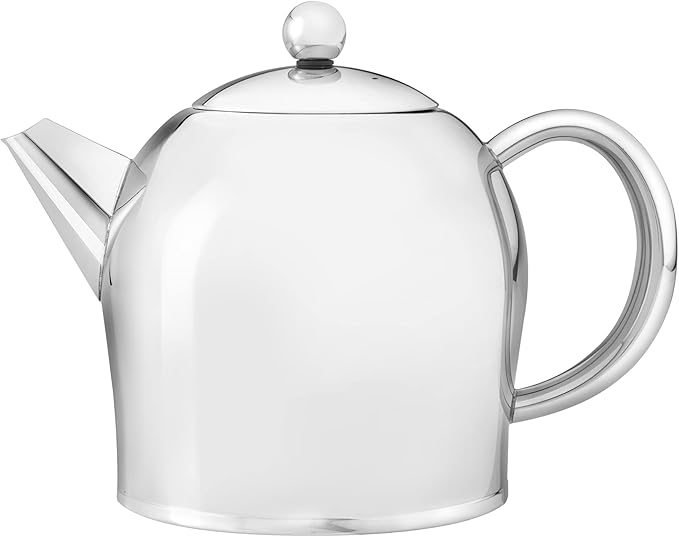 bredemeijer Santhee Double Walled Teapot, 1.0-Liter Stainless Steel Glossy Finish with Glossy Accents