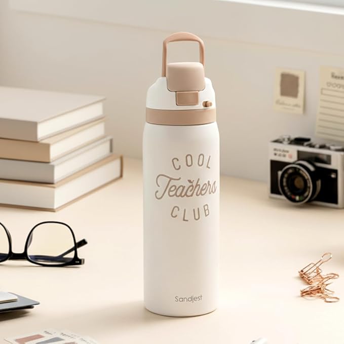 Teacher Insulated Stainless Steel Water Bottle with Straw for Sports and Travel, Cool Teachers Club, 32oz, Gifts for Women Apperciation Birthday Christmas - Bloomnest