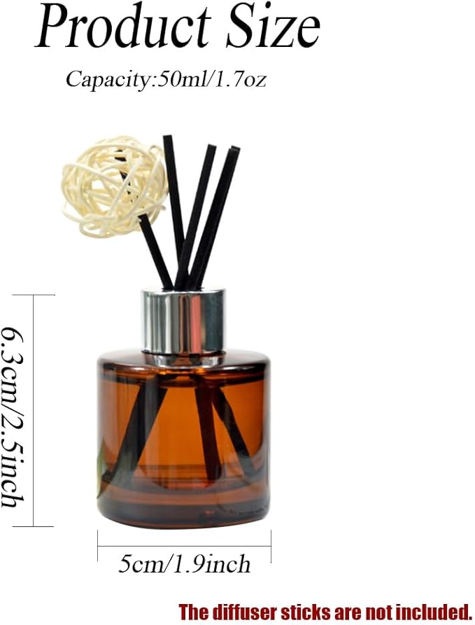 2Pcs 50ML/1.7OZ Empty Amber Glass Diffuser Bottles Essential Oil Aromatherapy Container Jars Fragrance Accessories Use for DIY Replacement Reed Diffuser Stick Sets Bloomnest