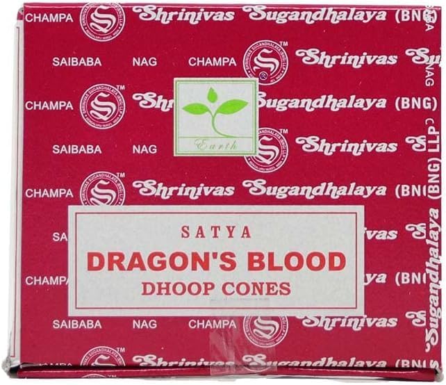 Satya Nag Champa Incense Cones for Meditation and Yoga, 48 Pieces, 4 Packs (Incense Dhoop Cones, Dragons Blood) Giftbrit